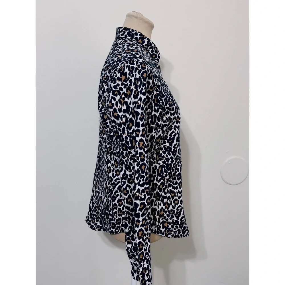 J.Crew Womens Leopard Print Slim Linen Cotton Button Down Shirt Size 4